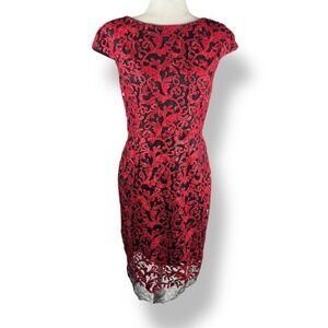 Antonio Melani Red Mesh Lace Sequin Dress Womens Size 8 Glam Cocktail Party Vamp